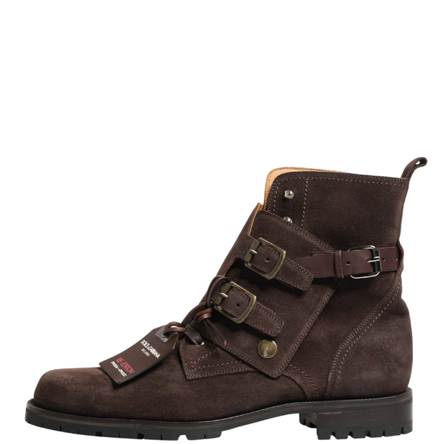 Dolce & Gabbana Brown Suede Leather Buckle Ankle Boots Shoes