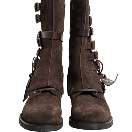 Dolce & Gabbana Brown Suede Leather Combat Ankle Boots  Shoes