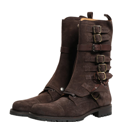 Dolce & Gabbana Brown Suede Leather Combat Ankle Boots  Shoes