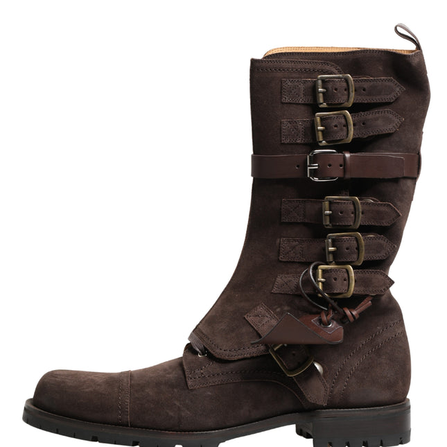 Dolce & Gabbana Brown Suede Leather Combat Ankle Boots  Shoes