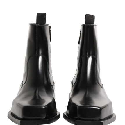 Dolce & Gabbana Black Leather Zip Closure Ankle Boots Shoes