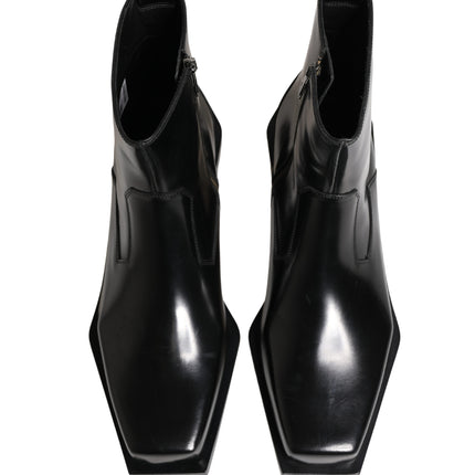 Dolce & Gabbana Black Leather Zip Closure Ankle Boots Shoes