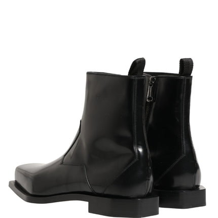 Dolce & Gabbana Black Leather Zip Closure Ankle Boots Shoes