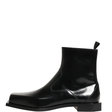 Dolce & Gabbana Black Leather Zip Closure Ankle Boots Shoes
