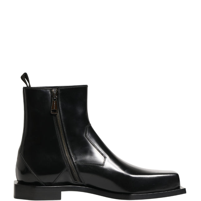 Dolce & Gabbana Black Leather Zip Closure Ankle Boots Shoes
