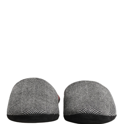 Dolce & Gabbana Grey Herringbone Cashmere Red Slippers Shoes