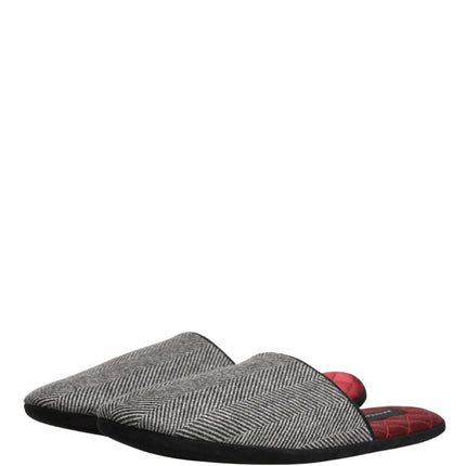 Dolce & Gabbana Grey Herringbone Cashmere Red Slippers Shoes