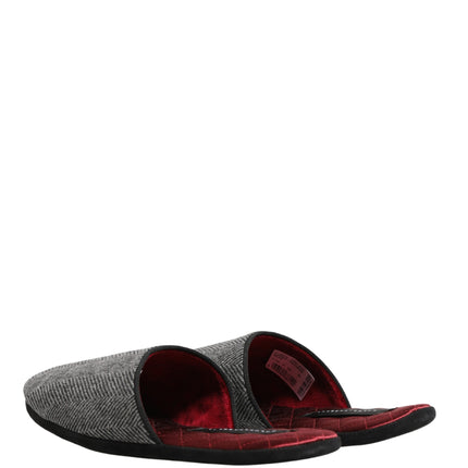 Dolce & Gabbana Grey Herringbone Cashmere Red Slippers Shoes