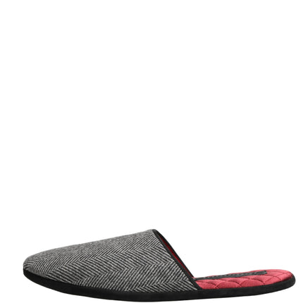 Dolce & Gabbana Grey Herringbone Cashmere Red Slippers Shoes