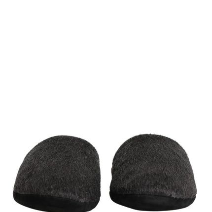 Dolce & Gabbana Dark Grey Charcoal Wool Red Slippers Shoes