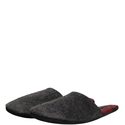Dolce & Gabbana Dark Grey Charcoal Wool Red Slippers Shoes