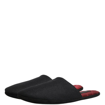 Dolce & Gabbana Black Wool Cashmere Red Quilted Slippers Shoes