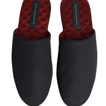 Dolce & Gabbana Dark Navy Wool Cotton Red Chevron Slippers Shoes