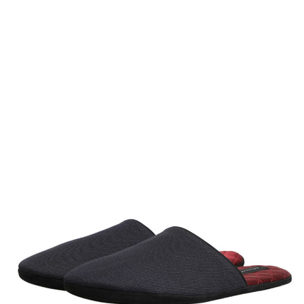 Dolce & Gabbana Dark Navy Wool Cotton Red Chevron Slippers Shoes