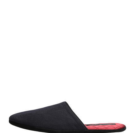 Dolce & Gabbana Dark Navy Wool Cotton Red Chevron Slippers Shoes
