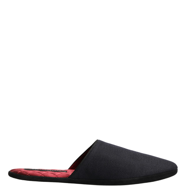 Dolce & Gabbana Dark Navy Wool Cotton Red Chevron Slippers Shoes