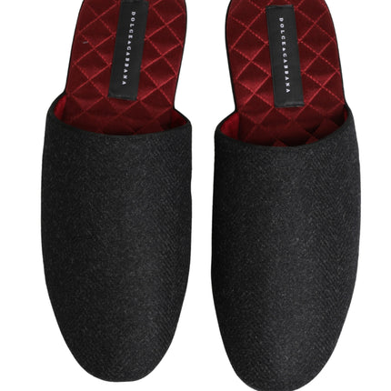 Dolce & Gabbana Anthracite Wool Cashmere Quilted Slippers Shoes
