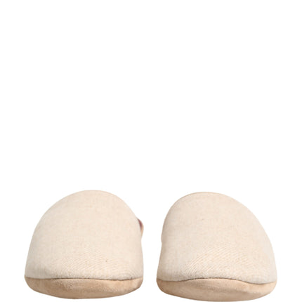 Dolce & Gabbana Beige Shetland Wool Red Quilted Slippers Shoes