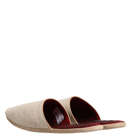 Dolce & Gabbana Beige Shetland Wool Red Quilted Slippers Shoes