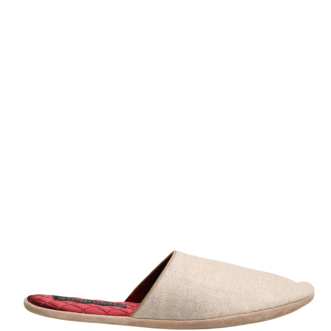 Dolce & Gabbana Beige Shetland Wool Red Quilted Slippers Shoes