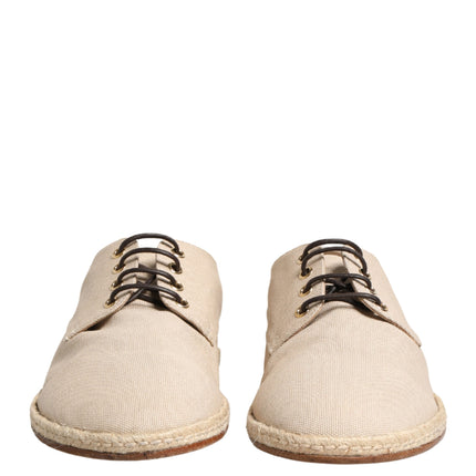 Dolce & Gabbana Beige Espadrille Sole Lace Up Canvas Derby Shoes