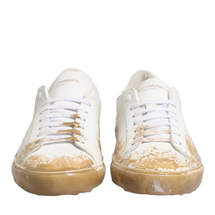 Dolce & Gabbana White Leather Paint Effect Low Top Sneakers  Shoes