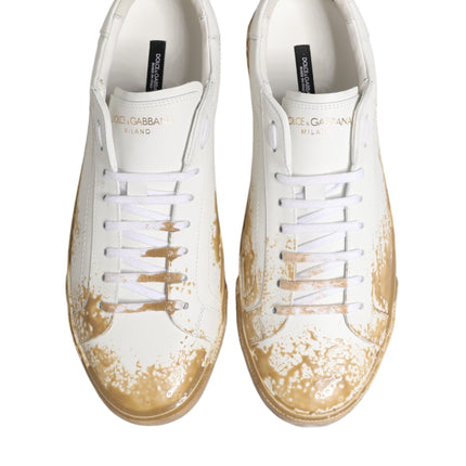 Dolce & Gabbana White Leather Paint Effect Low Top Sneakers  Shoes