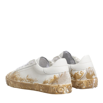 Dolce & Gabbana White Leather Paint Effect Low Top Sneakers  Shoes