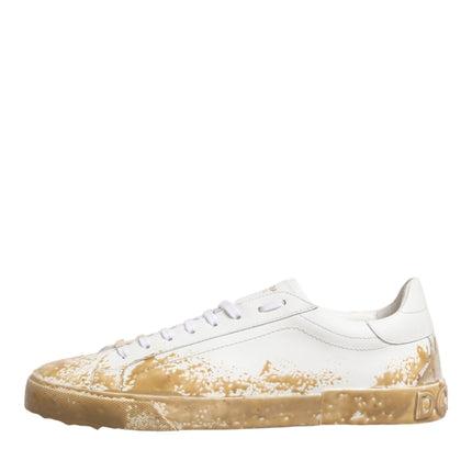 Dolce & Gabbana White Leather Paint Effect Low Top Sneakers  Shoes