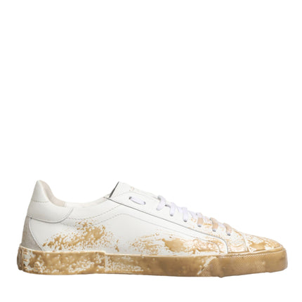 Dolce & Gabbana White Leather Paint Effect Low Top Sneakers  Shoes