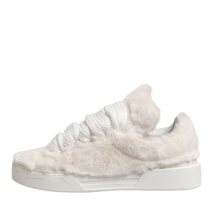 Dolce & Gabbana White Shearling Fur Bianco Low Top Sneakers Shoes