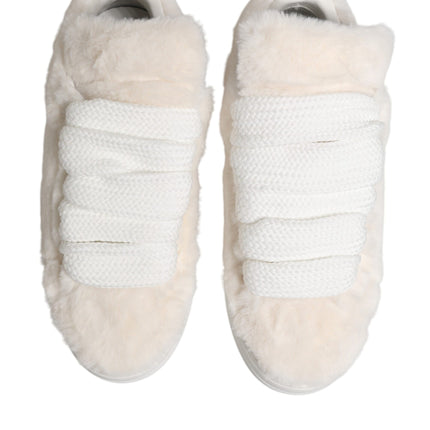 Dolce & Gabbana White Shearling Fur Bianco Low Top Sneakers Shoes