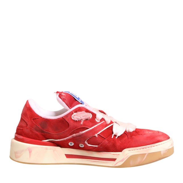 Dolce & Gabbana Red White Suede DG Logo Low Top Sneakers Shoes