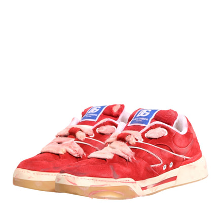 Dolce & Gabbana Red White Suede DG Logo Low Top Sneakers Shoes