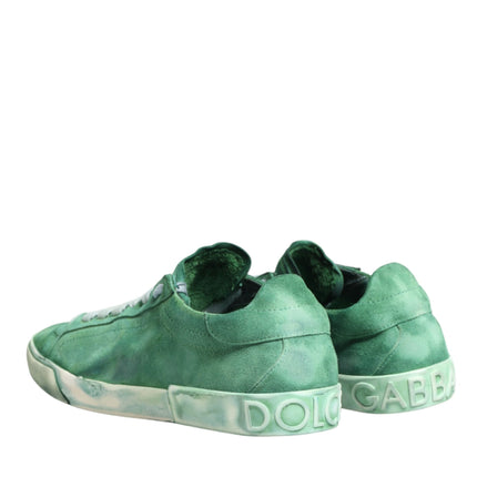 Dolce & Gabbana Green Suade DG Logo Sole Low Top Sneakers Shoes