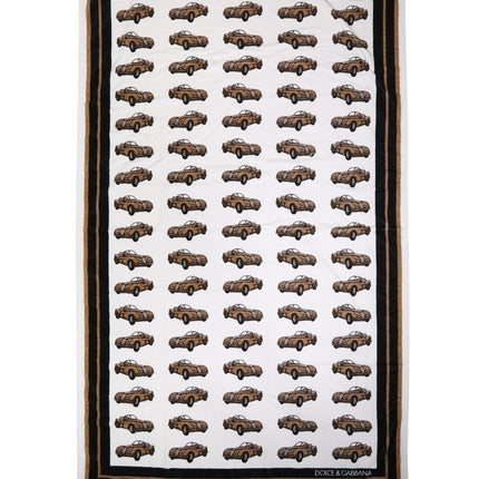 Dolce & Gabbana Towel White Cotton Car Graphic Print 115cm x 180cm Beach