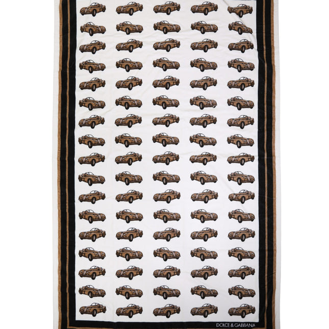 Dolce & Gabbana Towel White Cotton Car Graphic Print 115cm x 180cm Beach