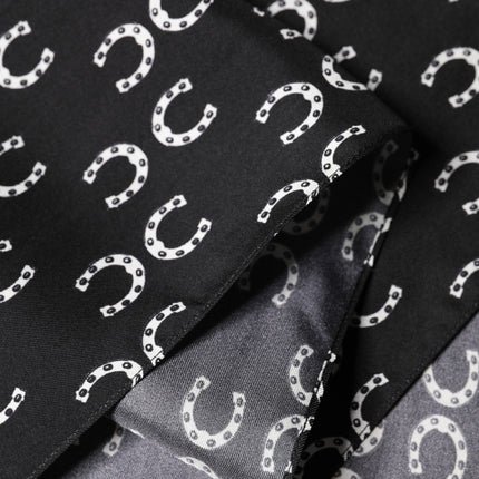 Dolce & Gabbana Black Horseshoe Silk Neck Foulard 136cm x 23cm Men Scarf