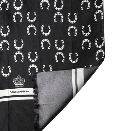 Dolce & Gabbana Black Horseshoe Silk Neck Foulard 136cm x 23cm Men Scarf
