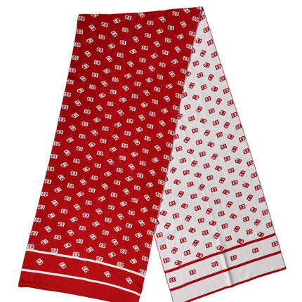 Dolce & Gabbana Red White Logo Print Foulard 201cm x 40.5cm  Men Scarf