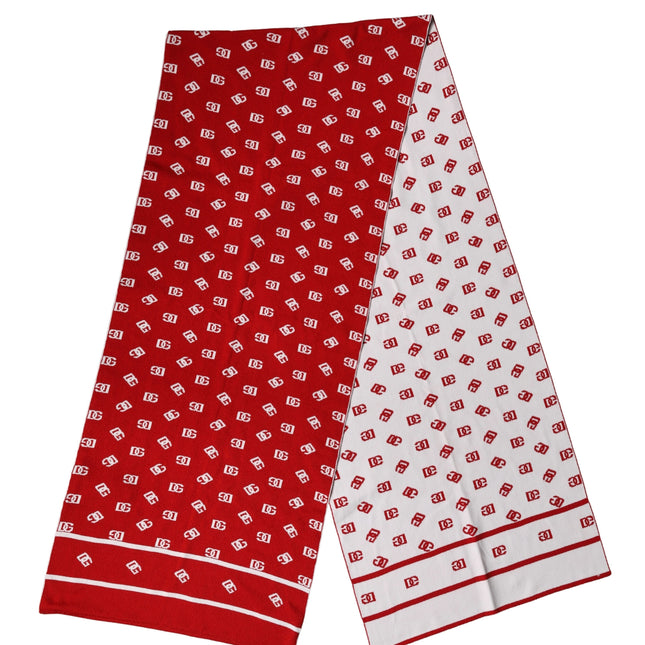 Dolce & Gabbana Red White Logo Print Foulard 201cm x 40.5cm  Men Scarf