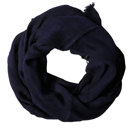 Dolce & Gabbana Dark Blue Wool Knit Unisex Wrap Fringe Shawl 170cm x 60cm Scarf