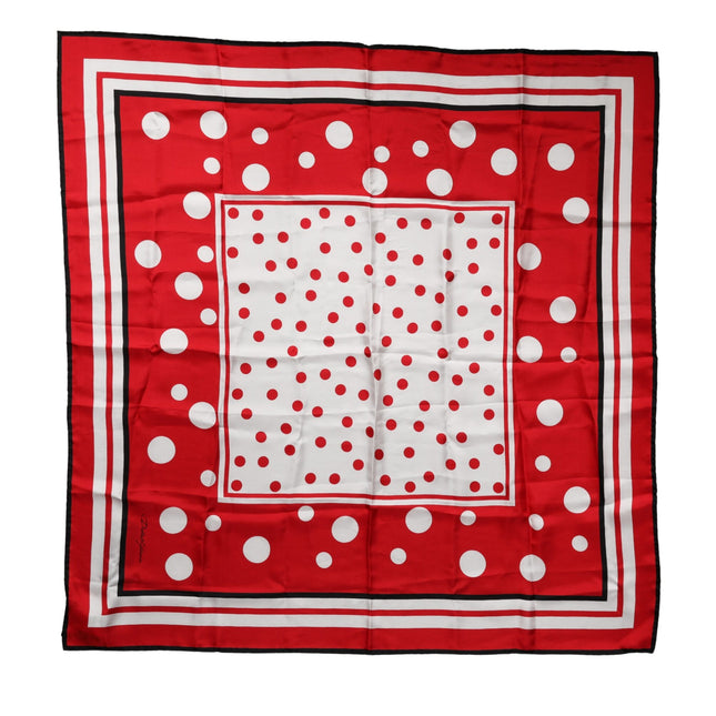 Dolce & Gabbana Red White Polka Dot Square Foulard 90cm x 88cm Scarf