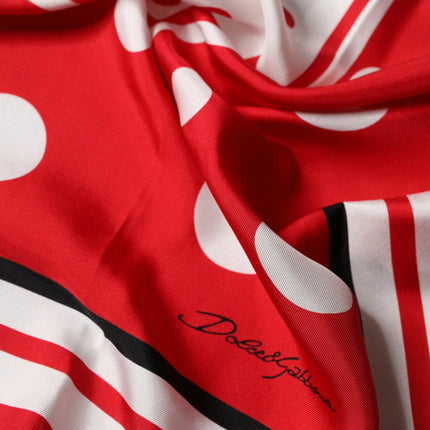 Dolce & Gabbana Red White Polka Dot Square Foulard 90cm x 88cm Scarf