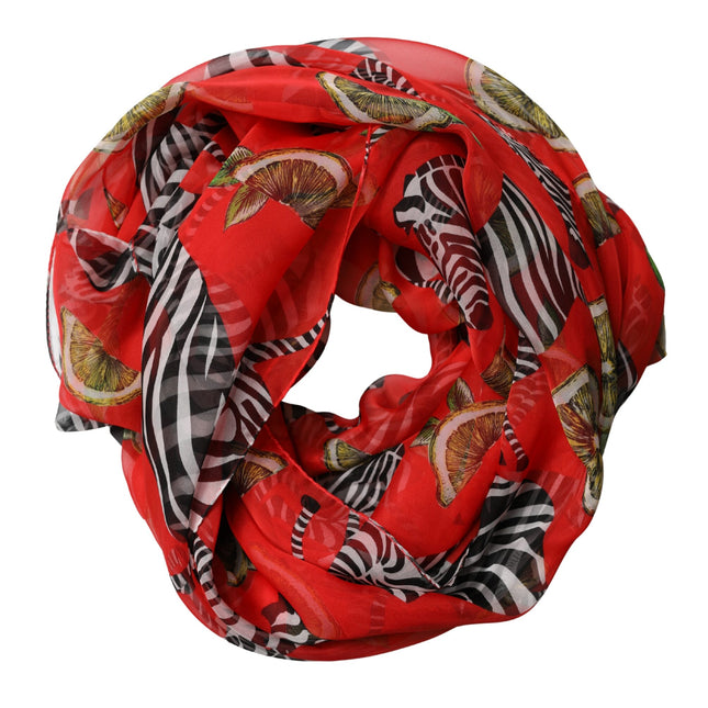 Dolce & Gabbana Red Zebra Print Silk Wrap Shawl Stole 200cm x 132cm Scarf