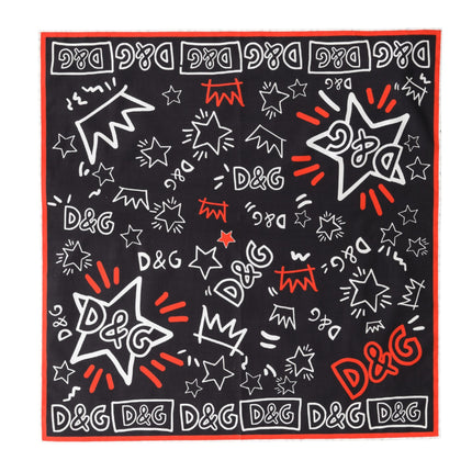 Dolce & Gabbana Black White Red DG Crown Cotton Foulard 47cm x 46cm Scarf