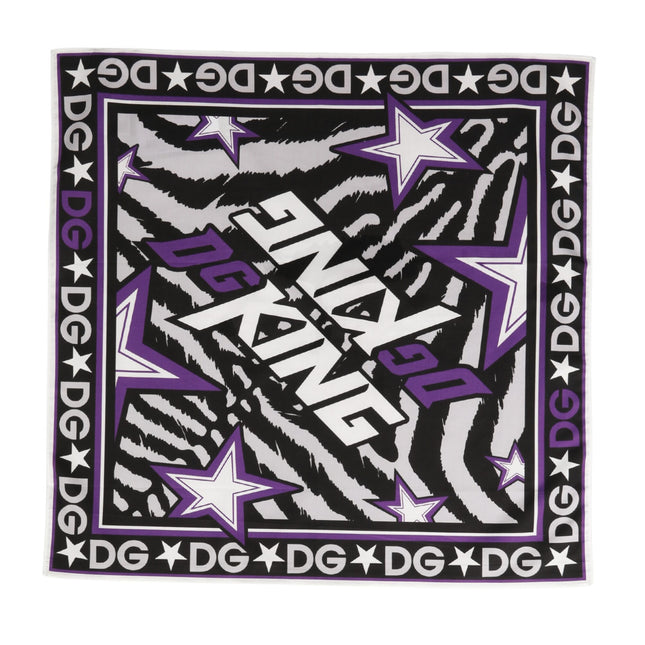Dolce & Gabbana Black Purple DG King Cotton Foulard 51cm x 49.5cm Scarf