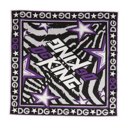 Dolce & Gabbana Black Purple DG King Cotton Foulard 51cm x 49.5cm Scarf