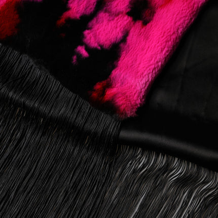 Dolce & Gabbana Pink Black Faux Fur Neck Wrap Fringes 200cm x 59cm Scarf