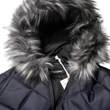 Dolce & Gabbana Black Quilted Fur Shearling Hooded  Jacket